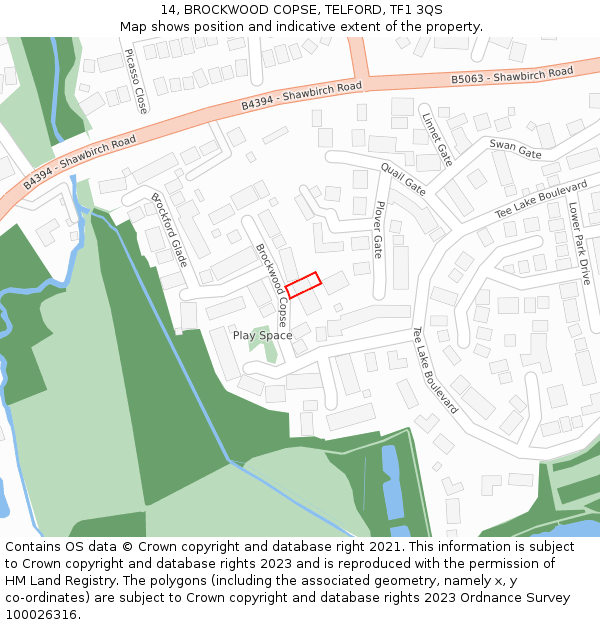 14, BROCKWOOD COPSE, TELFORD, TF1 3QS: Location map and indicative extent of plot