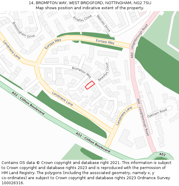 14, BROMPTON WAY, WEST BRIDGFORD, NOTTINGHAM, NG2 7SU: Location map and indicative extent of plot