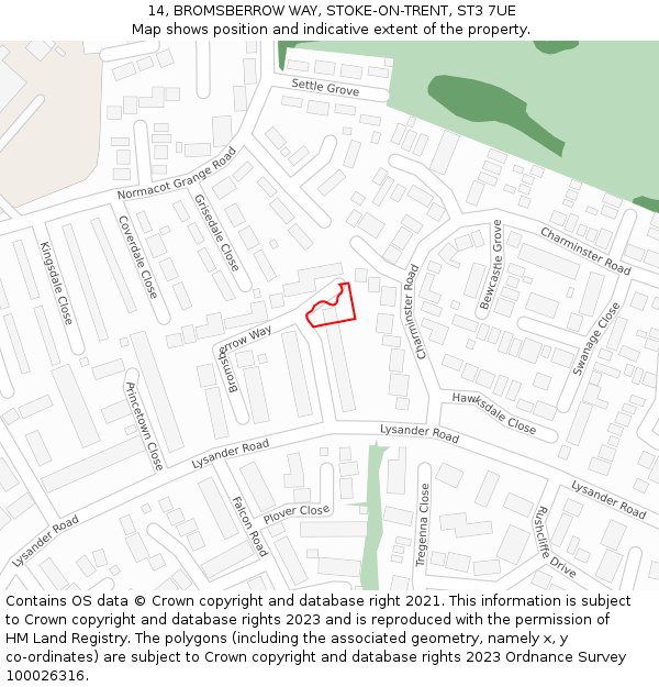 14, BROMSBERROW WAY, STOKE-ON-TRENT, ST3 7UE: Location map and indicative extent of plot