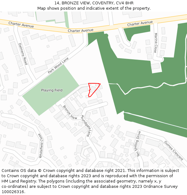 14, BRONZE VIEW, COVENTRY, CV4 8HR: Location map and indicative extent of plot