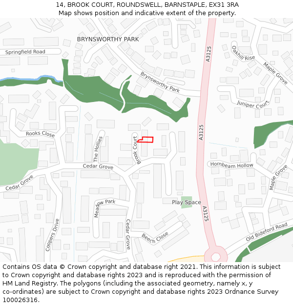14, BROOK COURT, ROUNDSWELL, BARNSTAPLE, EX31 3RA: Location map and indicative extent of plot