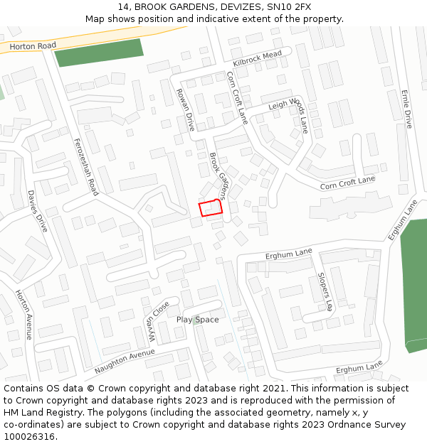 14, BROOK GARDENS, DEVIZES, SN10 2FX: Location map and indicative extent of plot