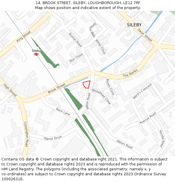 14, BROOK STREET, SILEBY, LOUGHBOROUGH, LE12 7RF: Location map and indicative extent of plot