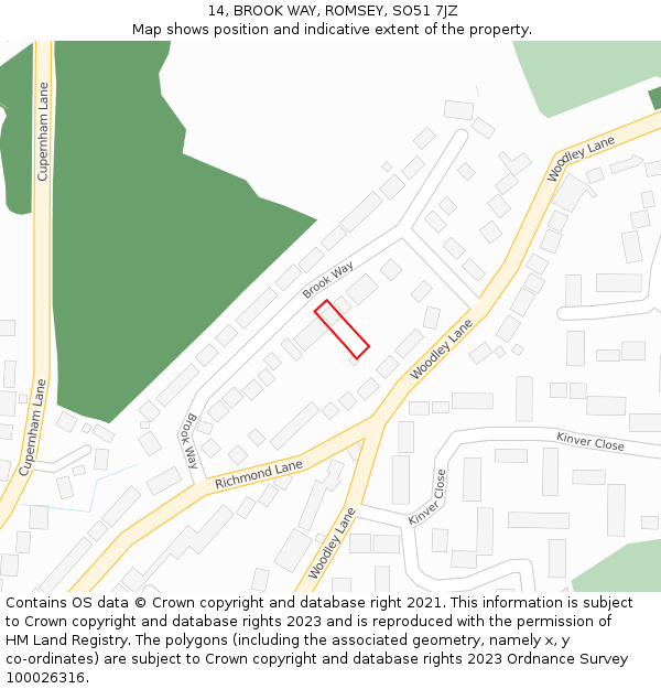 14, BROOK WAY, ROMSEY, SO51 7JZ: Location map and indicative extent of plot