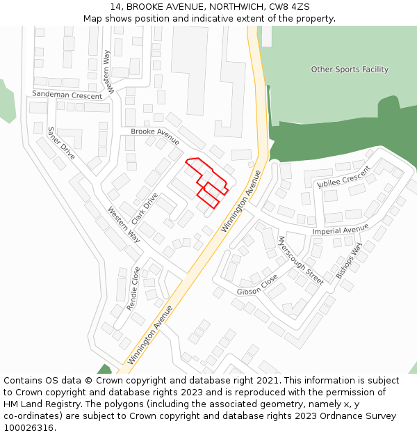 14, BROOKE AVENUE, NORTHWICH, CW8 4ZS: Location map and indicative extent of plot