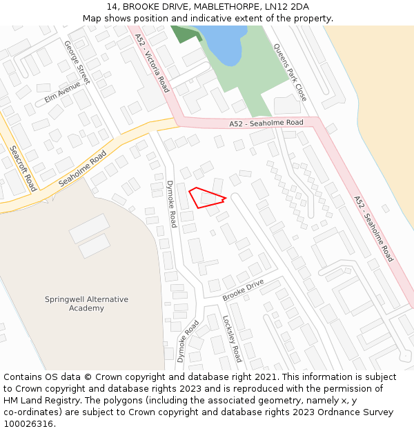 14, BROOKE DRIVE, MABLETHORPE, LN12 2DA: Location map and indicative extent of plot
