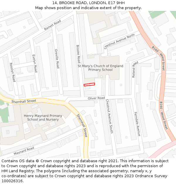 14, BROOKE ROAD, LONDON, E17 9HH: Location map and indicative extent of plot