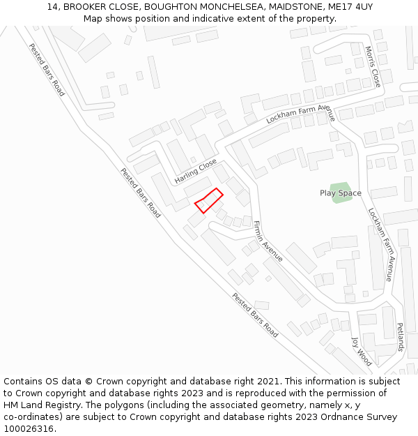 14, BROOKER CLOSE, BOUGHTON MONCHELSEA, MAIDSTONE, ME17 4UY: Location map and indicative extent of plot