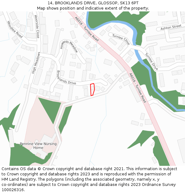 14, BROOKLANDS DRIVE, GLOSSOP, SK13 6PT: Location map and indicative extent of plot