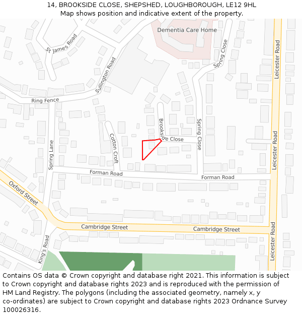 14, BROOKSIDE CLOSE, SHEPSHED, LOUGHBOROUGH, LE12 9HL: Location map and indicative extent of plot