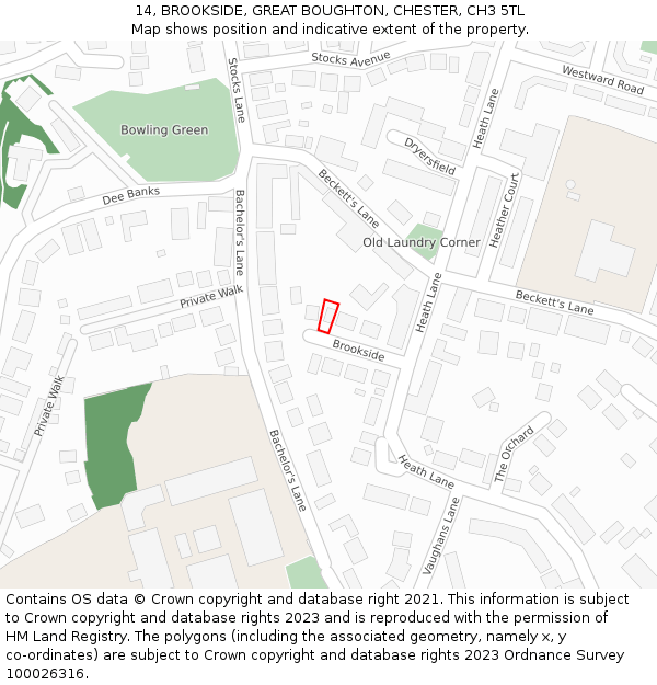 14, BROOKSIDE, GREAT BOUGHTON, CHESTER, CH3 5TL: Location map and indicative extent of plot