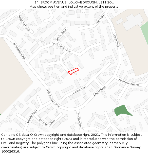 14, BROOM AVENUE, LOUGHBOROUGH, LE11 2QU: Location map and indicative extent of plot