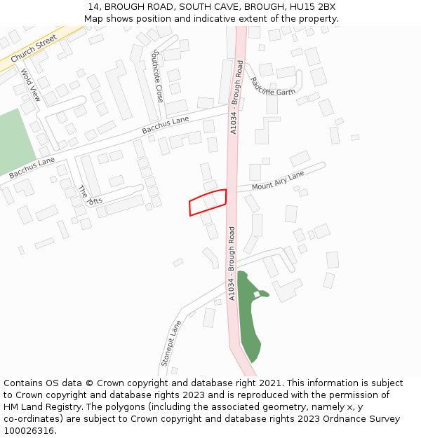 14, BROUGH ROAD, SOUTH CAVE, BROUGH, HU15 2BX: Location map and indicative extent of plot