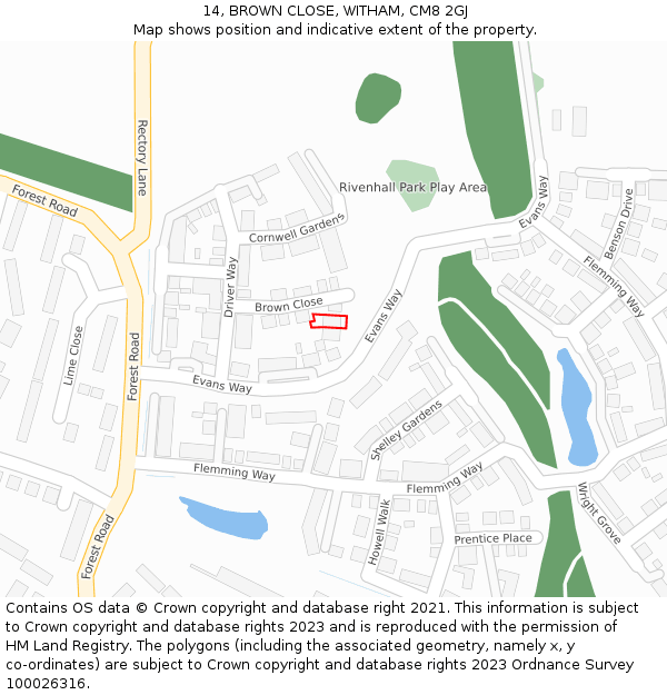 14, BROWN CLOSE, WITHAM, CM8 2GJ: Location map and indicative extent of plot