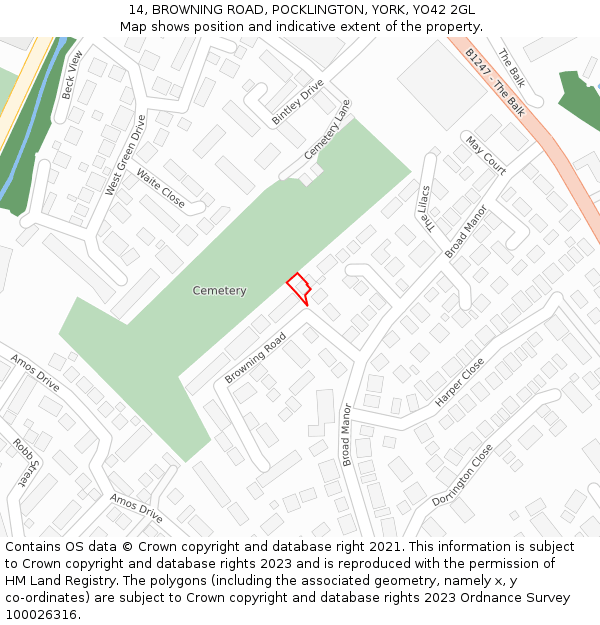 14, BROWNING ROAD, POCKLINGTON, YORK, YO42 2GL: Location map and indicative extent of plot