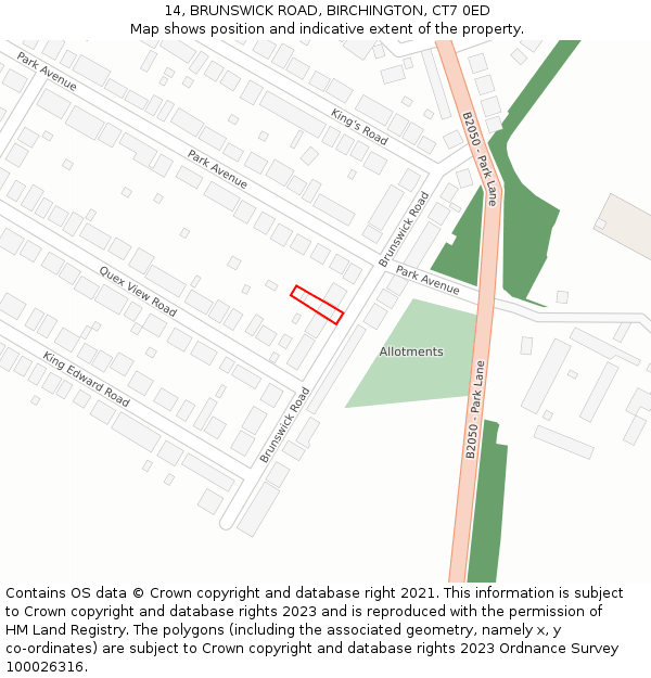 14, BRUNSWICK ROAD, BIRCHINGTON, CT7 0ED: Location map and indicative extent of plot