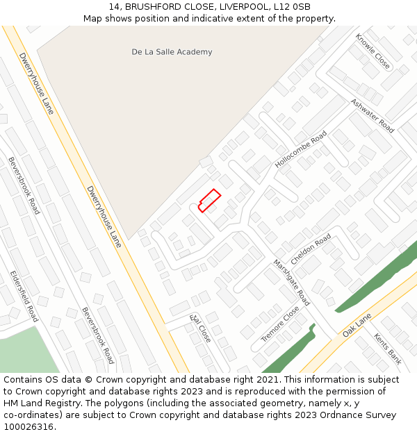 14, BRUSHFORD CLOSE, LIVERPOOL, L12 0SB: Location map and indicative extent of plot