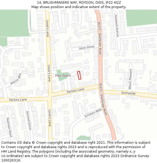 14, BRUSHMAKERS WAY, ROYDON, DISS, IP22 4QZ: Location map and indicative extent of plot