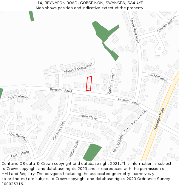 14, BRYNAFON ROAD, GORSEINON, SWANSEA, SA4 4YF: Location map and indicative extent of plot