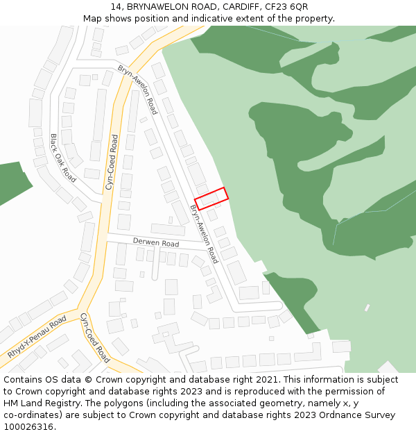 14, BRYNAWELON ROAD, CARDIFF, CF23 6QR: Location map and indicative extent of plot