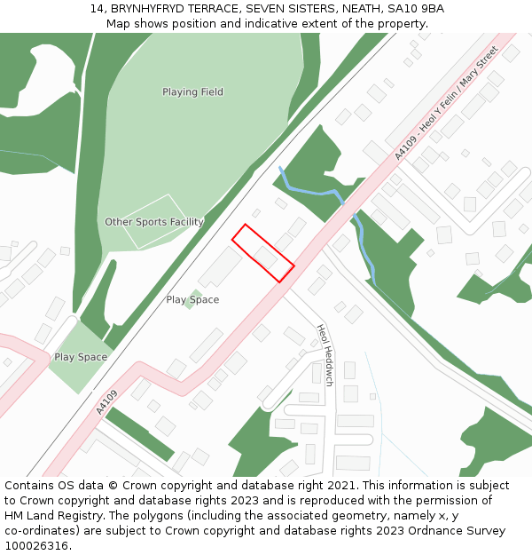 14, BRYNHYFRYD TERRACE, SEVEN SISTERS, NEATH, SA10 9BA: Location map and indicative extent of plot