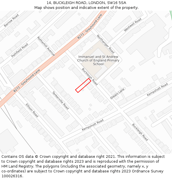 14, BUCKLEIGH ROAD, LONDON, SW16 5SA: Location map and indicative extent of plot