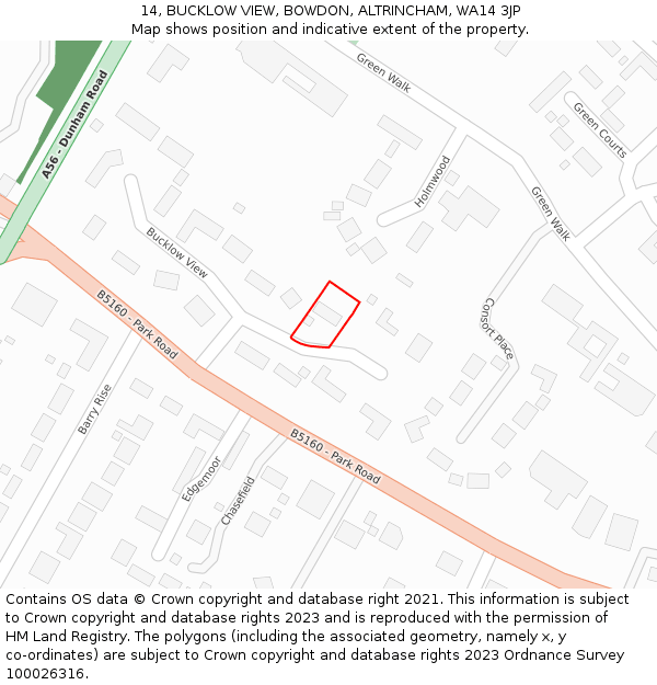 14, BUCKLOW VIEW, BOWDON, ALTRINCHAM, WA14 3JP: Location map and indicative extent of plot