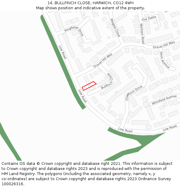 14, BULLFINCH CLOSE, HARWICH, CO12 4WH: Location map and indicative extent of plot