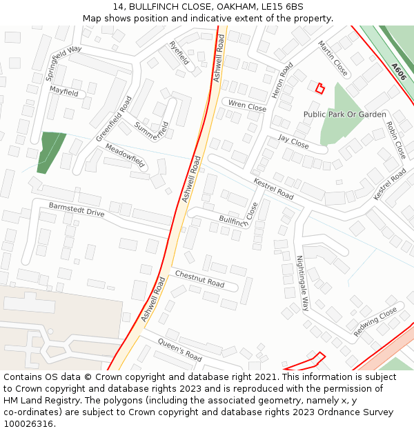 14, BULLFINCH CLOSE, OAKHAM, LE15 6BS: Location map and indicative extent of plot