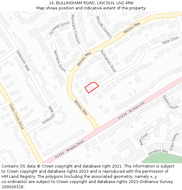 14, BULLINGHAM ROAD, LINCOLN, LN2 4RW: Location map and indicative extent of plot