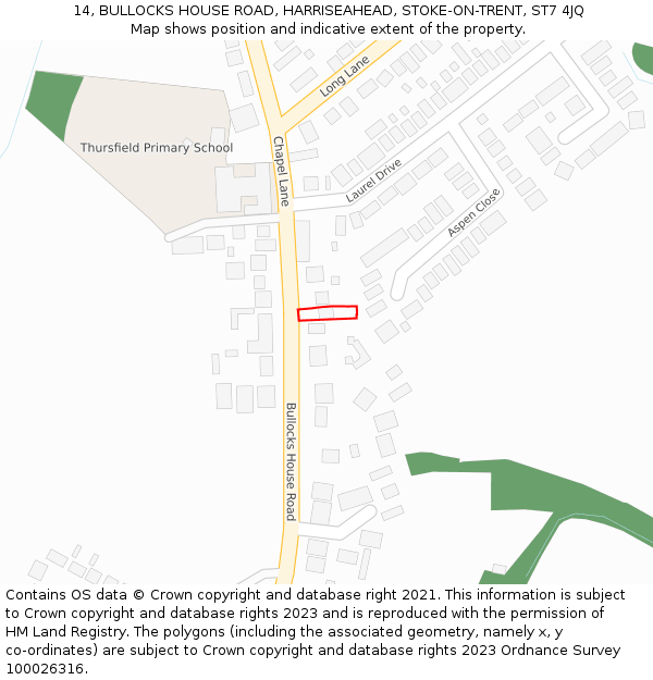 14, BULLOCKS HOUSE ROAD, HARRISEAHEAD, STOKE-ON-TRENT, ST7 4JQ: Location map and indicative extent of plot