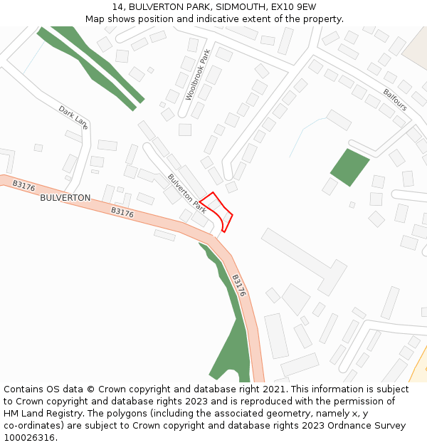 14, BULVERTON PARK, SIDMOUTH, EX10 9EW: Location map and indicative extent of plot