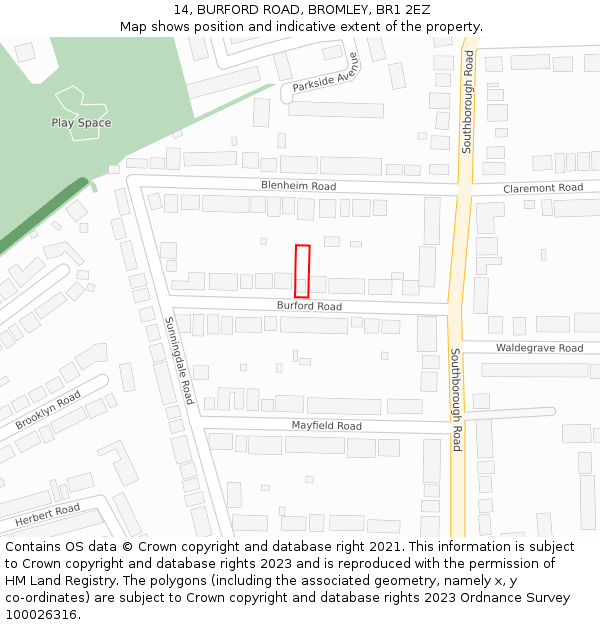 14, BURFORD ROAD, BROMLEY, BR1 2EZ: Location map and indicative extent of plot