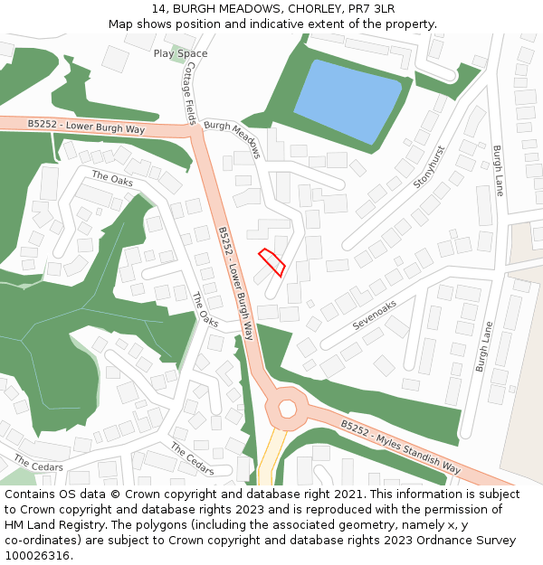 14, BURGH MEADOWS, CHORLEY, PR7 3LR: Location map and indicative extent of plot