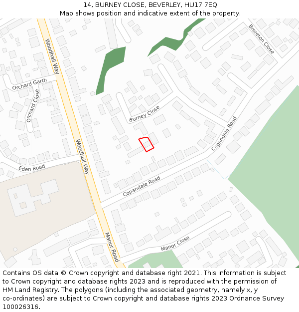 14, BURNEY CLOSE, BEVERLEY, HU17 7EQ: Location map and indicative extent of plot