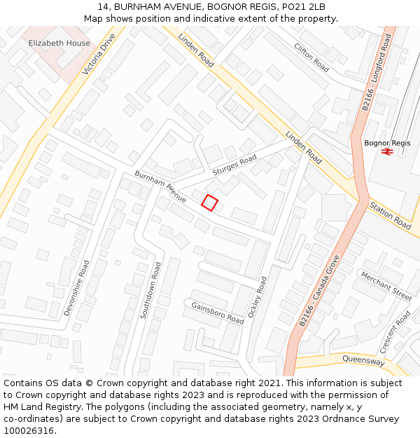 14, BURNHAM AVENUE, BOGNOR REGIS, PO21 2LB: Location map and indicative extent of plot