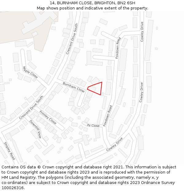 14, BURNHAM CLOSE, BRIGHTON, BN2 6SH: Location map and indicative extent of plot