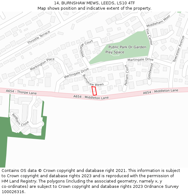 14, BURNSHAW MEWS, LEEDS, LS10 4TF: Location map and indicative extent of plot