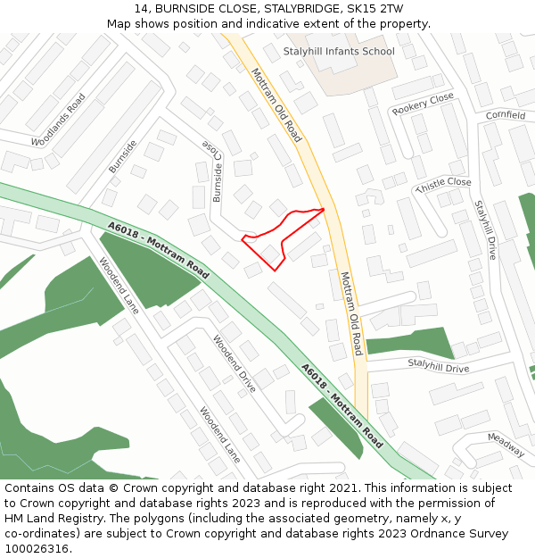 14, BURNSIDE CLOSE, STALYBRIDGE, SK15 2TW: Location map and indicative extent of plot