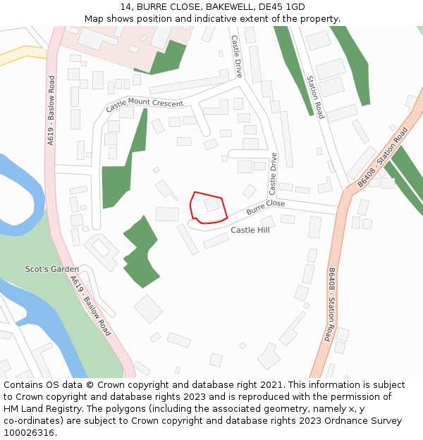 14, BURRE CLOSE, BAKEWELL, DE45 1GD: Location map and indicative extent of plot