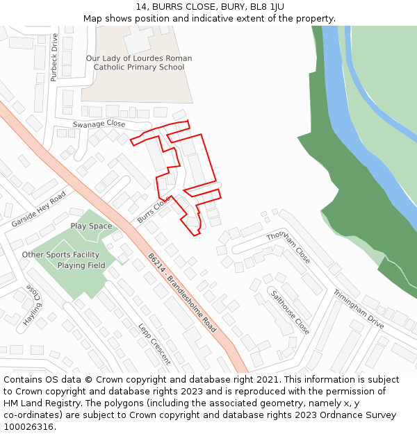 14, BURRS CLOSE, BURY, BL8 1JU: Location map and indicative extent of plot