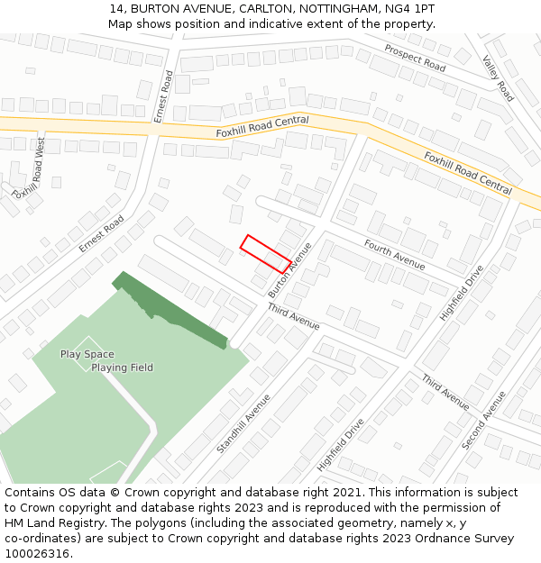 14, BURTON AVENUE, CARLTON, NOTTINGHAM, NG4 1PT: Location map and indicative extent of plot