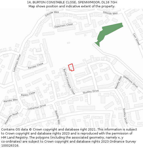 14, BURTON CONSTABLE CLOSE, SPENNYMOOR, DL16 7GH: Location map and indicative extent of plot