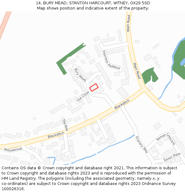 14, BURY MEAD, STANTON HARCOURT, WITNEY, OX29 5SD: Location map and indicative extent of plot