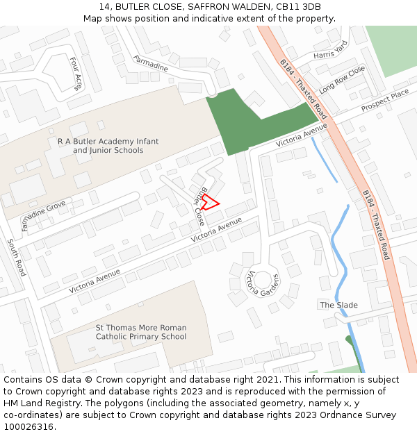14, BUTLER CLOSE, SAFFRON WALDEN, CB11 3DB: Location map and indicative extent of plot