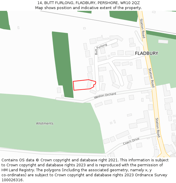 14, BUTT FURLONG, FLADBURY, PERSHORE, WR10 2QZ: Location map and indicative extent of plot