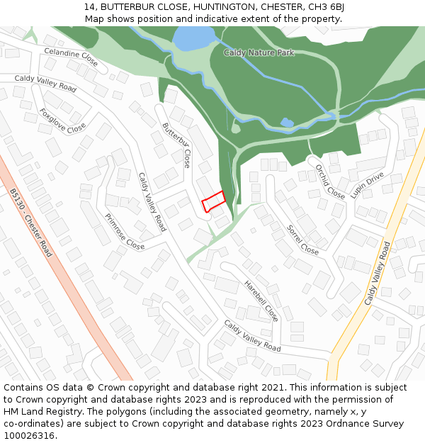 14, BUTTERBUR CLOSE, HUNTINGTON, CHESTER, CH3 6BJ: Location map and indicative extent of plot