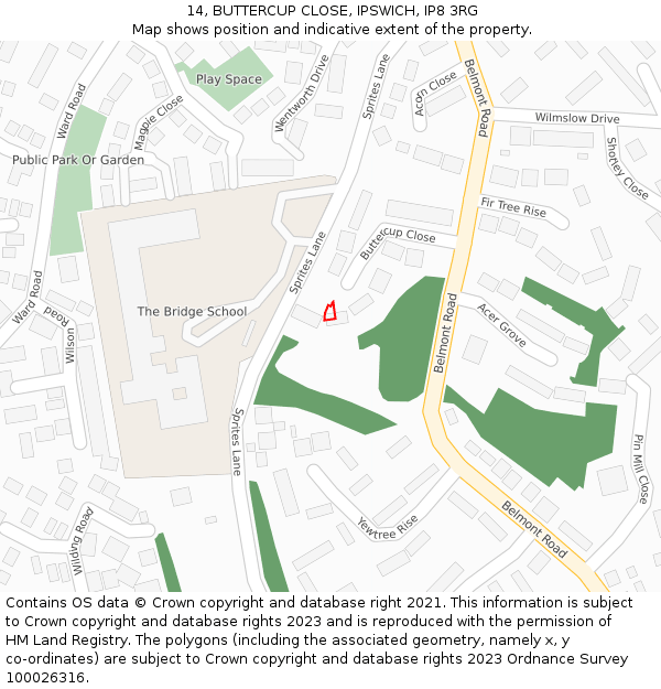 14, BUTTERCUP CLOSE, IPSWICH, IP8 3RG: Location map and indicative extent of plot