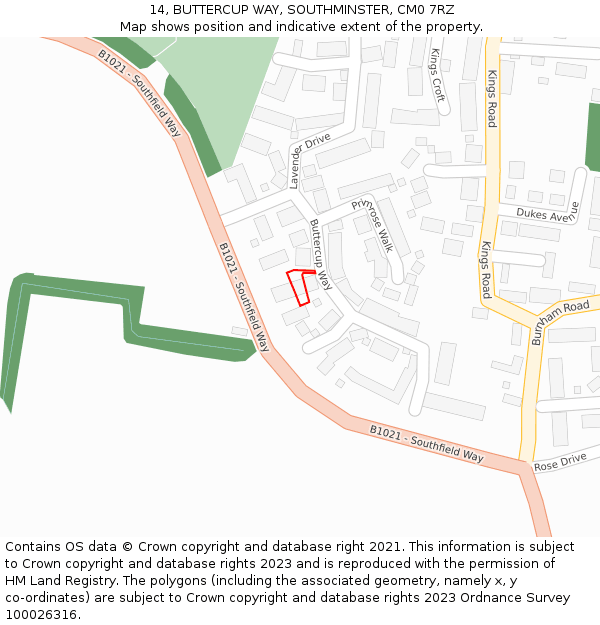 14, BUTTERCUP WAY, SOUTHMINSTER, CM0 7RZ: Location map and indicative extent of plot