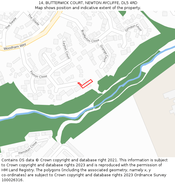 14, BUTTERWICK COURT, NEWTON AYCLIFFE, DL5 4RD: Location map and indicative extent of plot